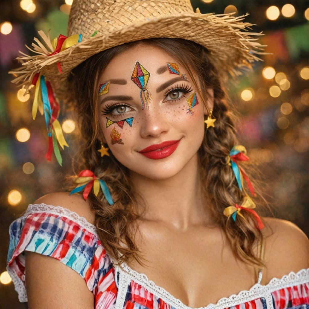 Adesivo de Rosto Junino Decoração Facial Festa Junina Bandeirinhas Coloridas - 1 Unidade
