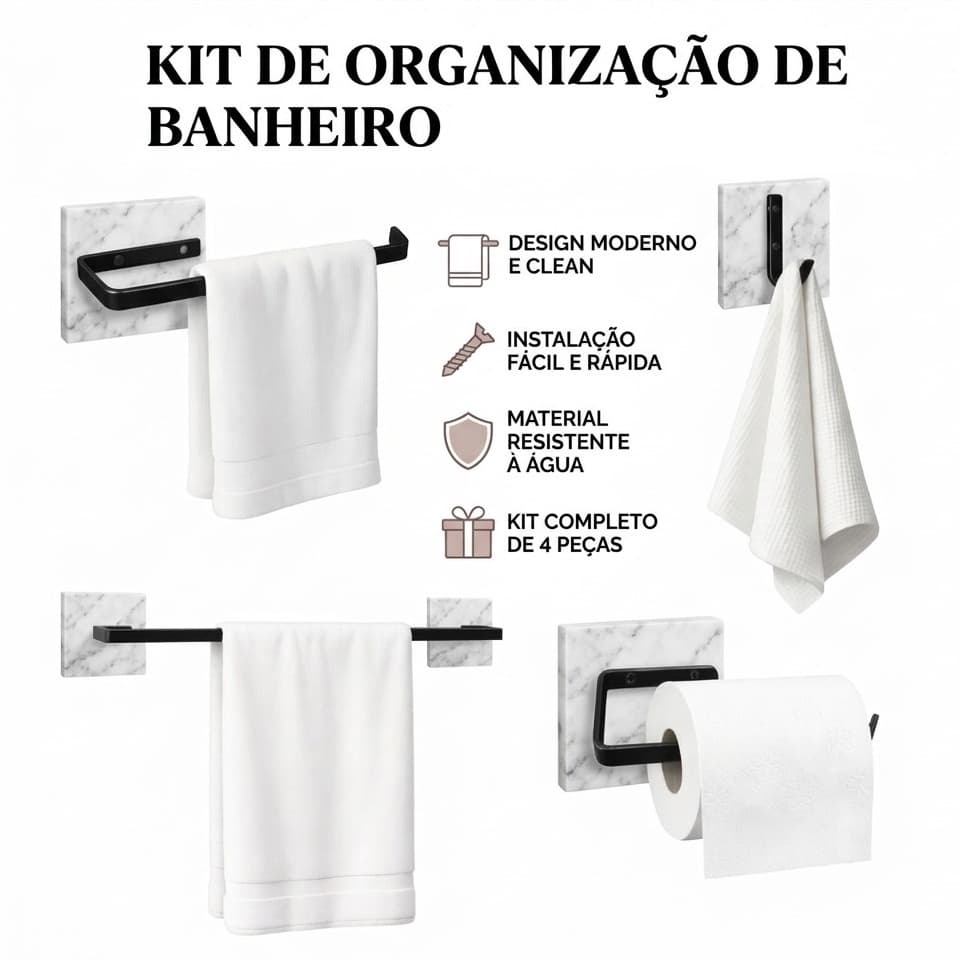 Kit Organizador De Banheiro 4 Peças Premium