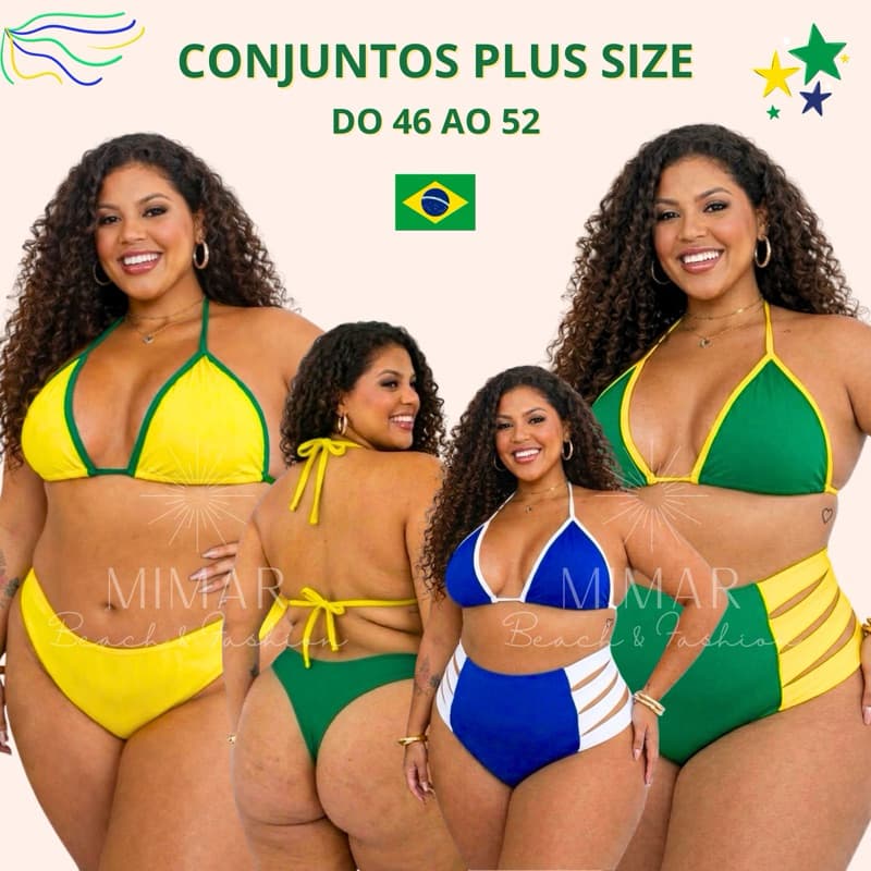 Biquini Plus Size Brasil Core Seleção Calcinha Fio Dental Hot Pants Cintura Alta Cortininha Asa Delta Bikini Plus Size
