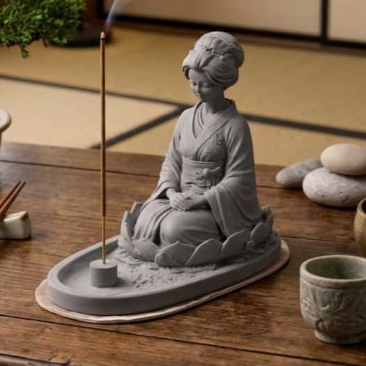 Porta Incenso Incensário Gueixa Decoração Zen Yoga Meditação Aromaterapia Cascata Fumaça