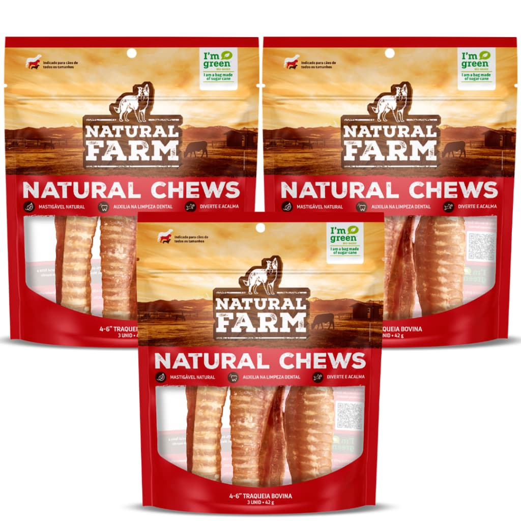 Petisco Natural para Cachorro Traqueia Bovina 3 a 9un | Mordedor Natural Anti Tártaro