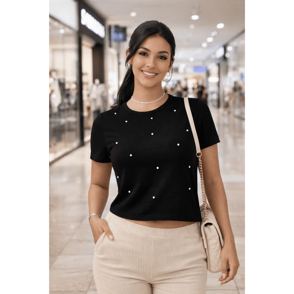 Kit com  2 blusas feminina Rebites Brilho brilho, blusa curta manga curta look moderno Versáteis confortavel