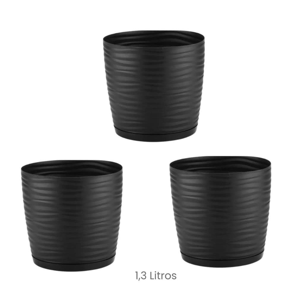 Vaso Redondo para Plantas 1,3 Litros com Prato de Encaixe Dasplast | 3 unidades