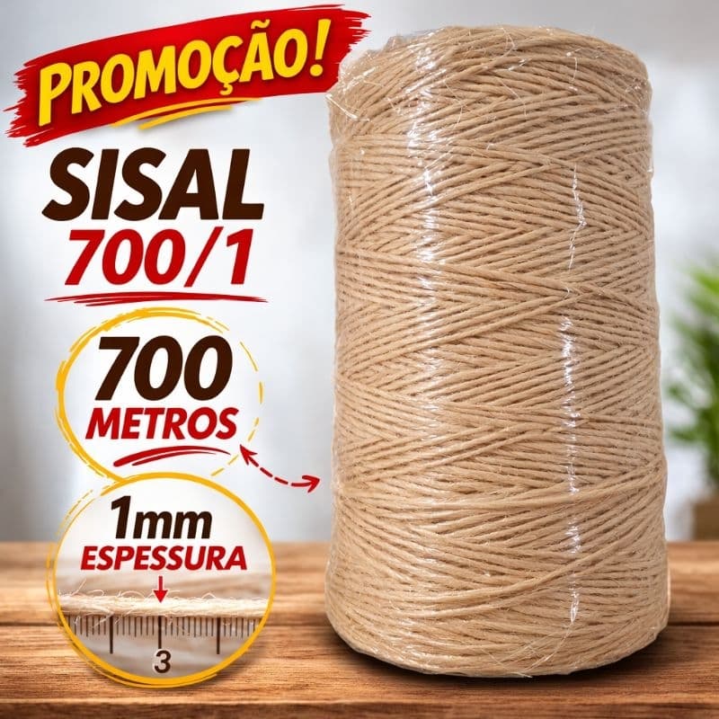 Sisal 700 Metros 1mm Natural Resistente | Artesanato, Decoração, Arranhador de Gato, Convites e Lembrancinhas