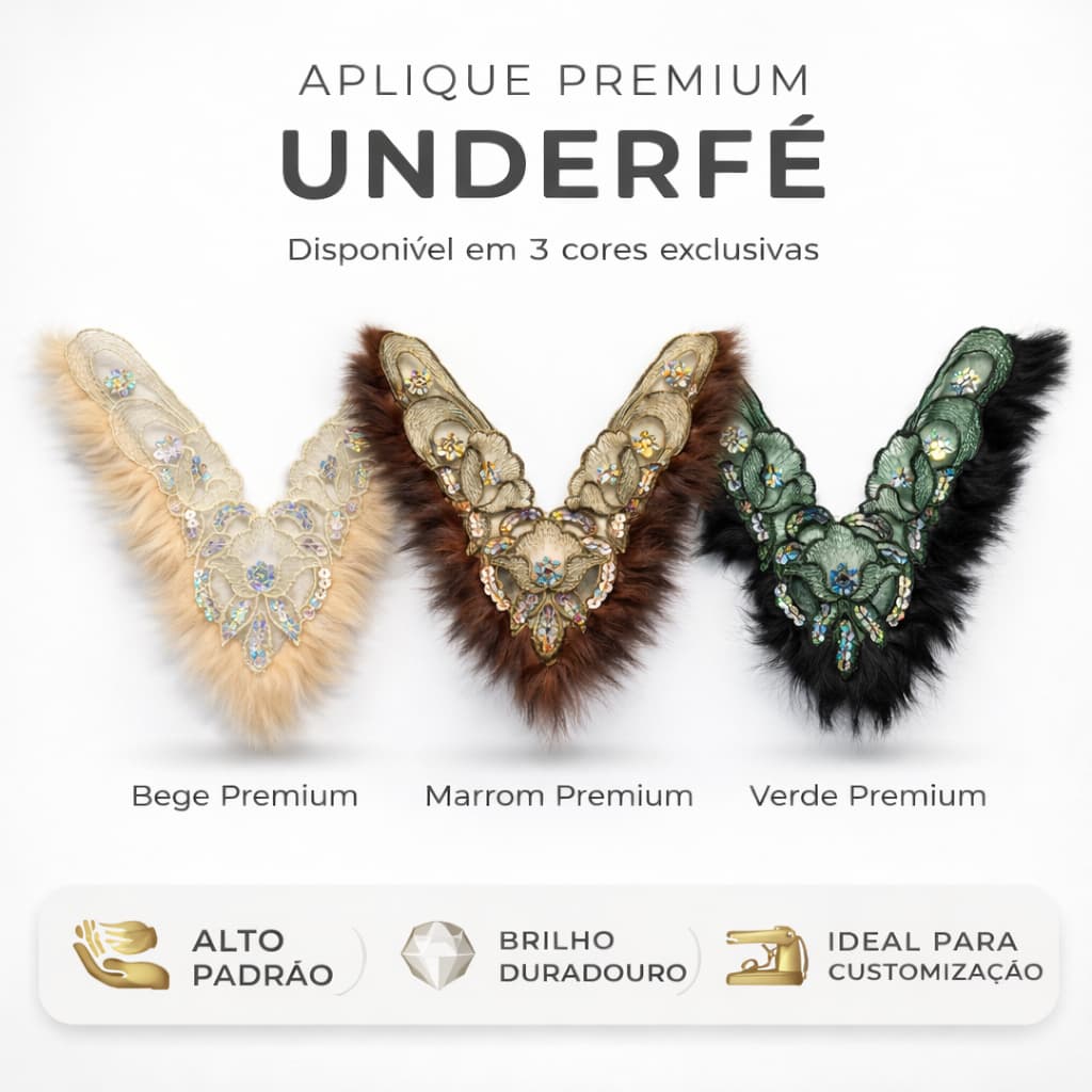 Kit com 12 Apliques Exclusivo Bordado com Brilho Premium e Pelúcia – Alto Padrão