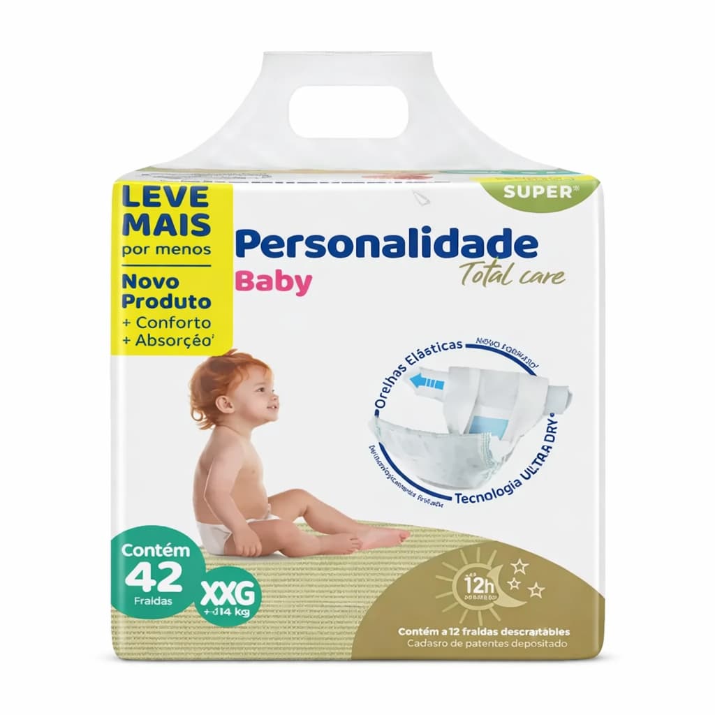 Fralda Personalidade Baby Total Care XXG 42 Unidades – Ultra Dry Alta Absorção