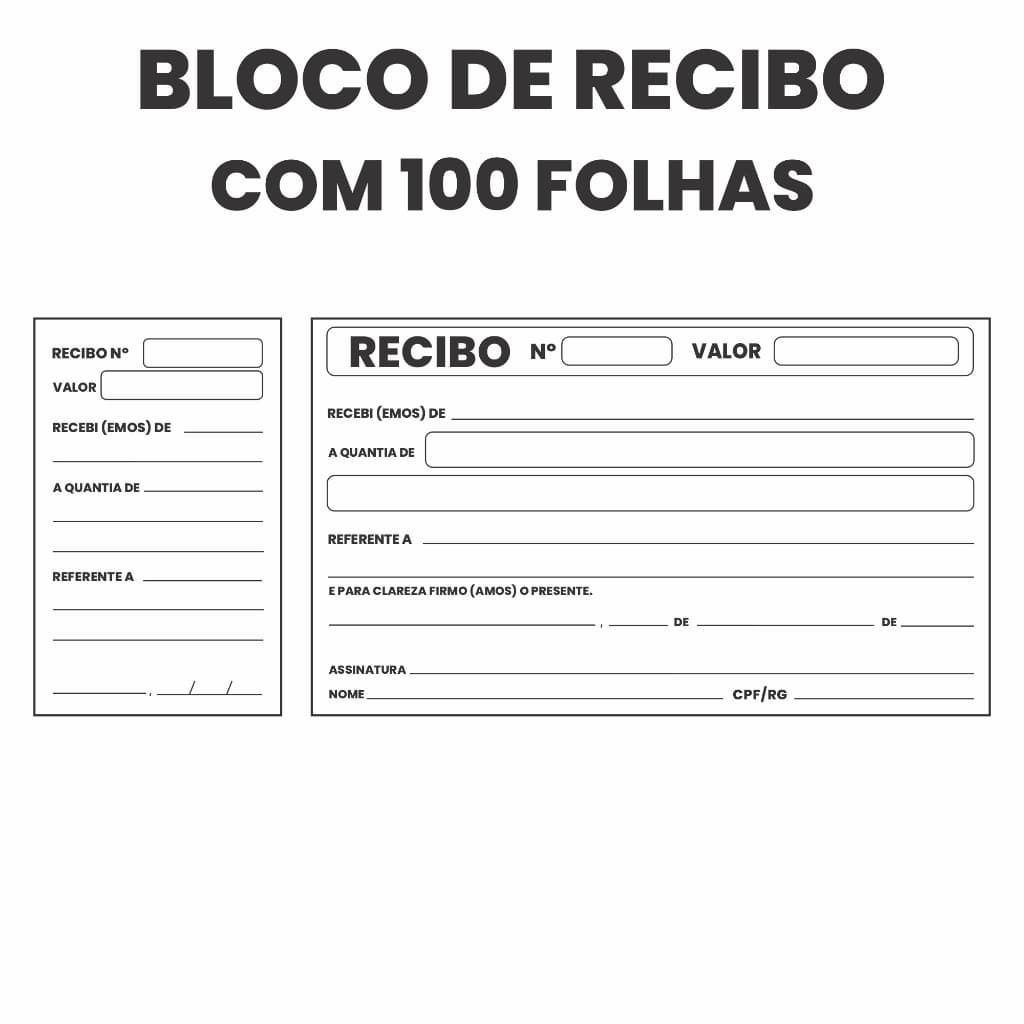 Bloco de Recibo com canhoto com 100 folhas