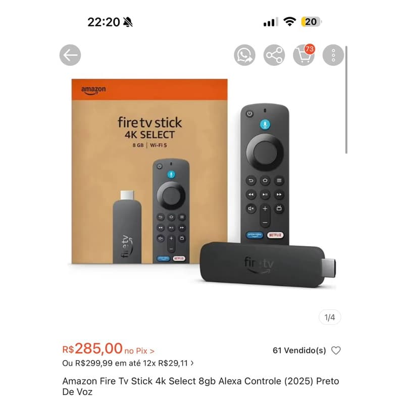 Amazon Fire Tv Stick 4k Select 8gb Alexa Controle (2025) Preto De Voz