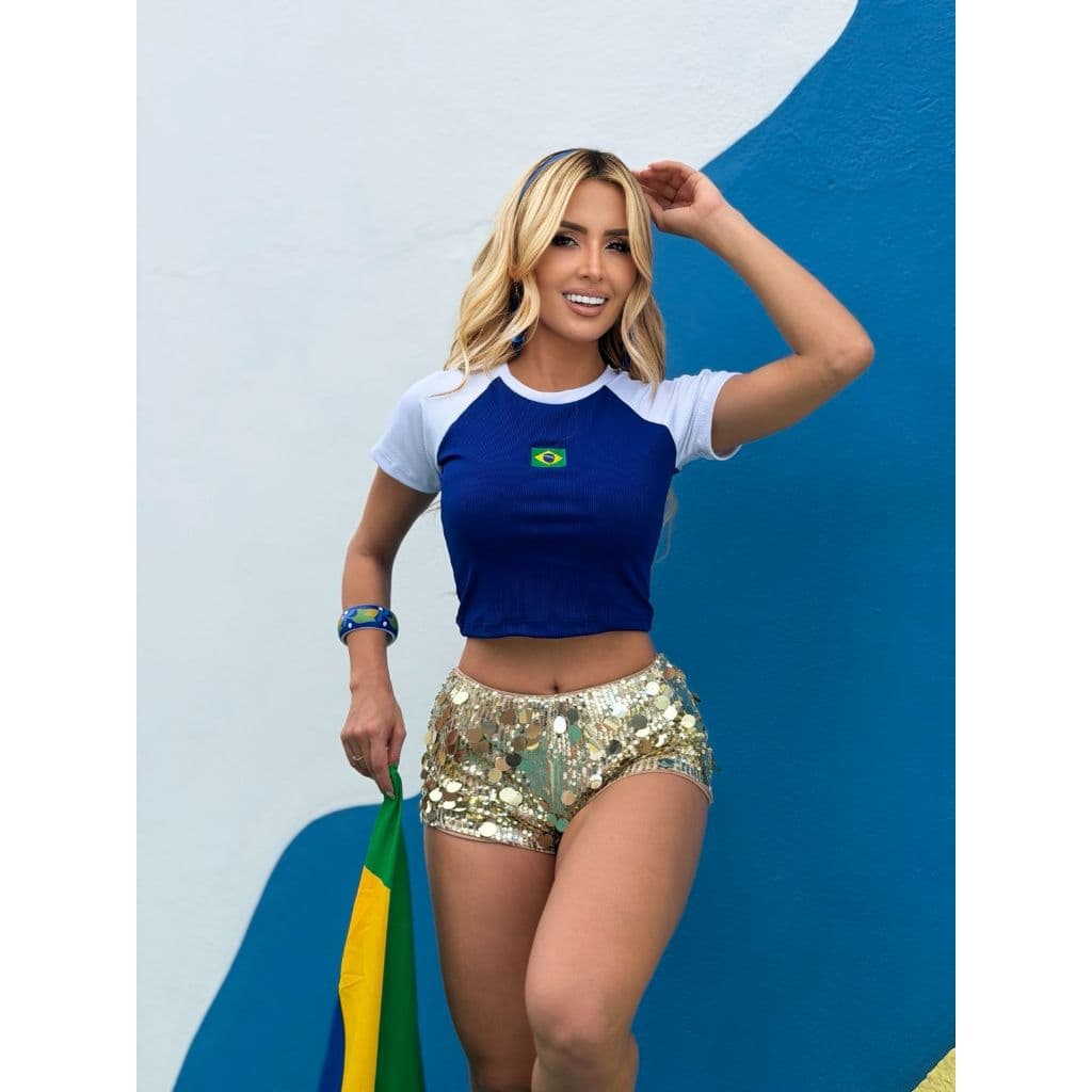 Cropped Feminino Brasil Camiseta Cropped Moderna Casual Moda Feminina Verão