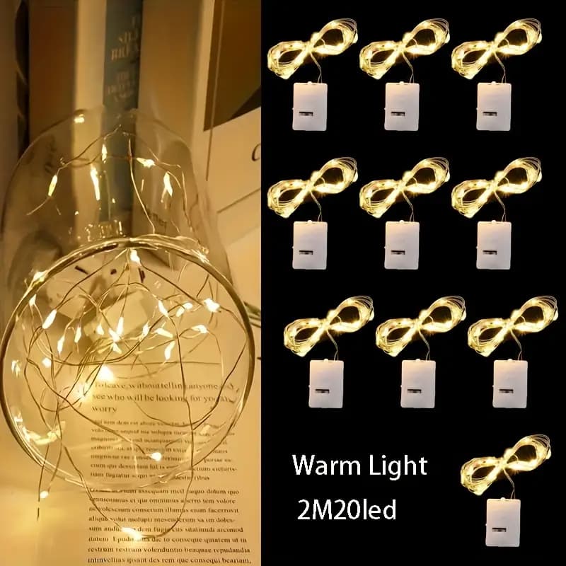 Kit 20 Fio Fada Cordão Luz Leds 2 Metros Díodo Emissor De Luz Segurança Leds Reutilizável Decoração