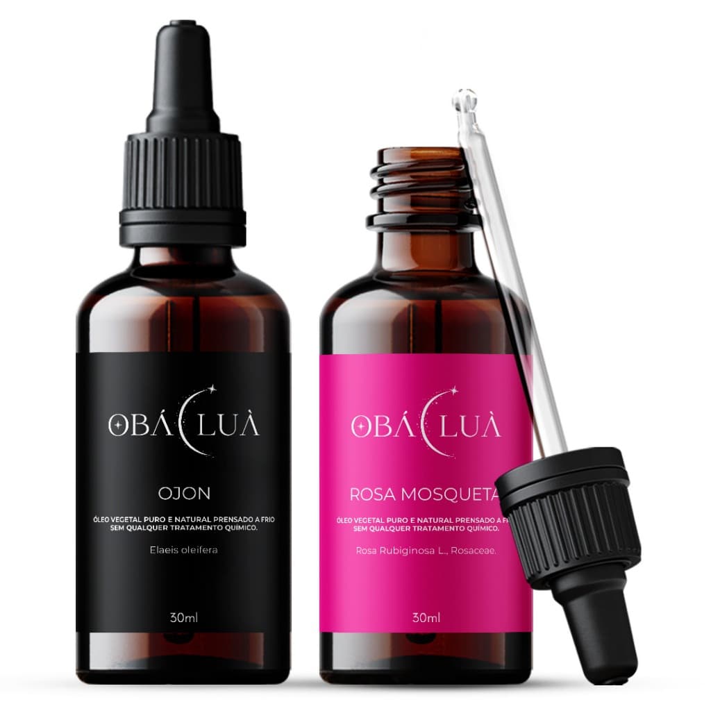 Kit OBÁ LUÀ Rosa Mosqueta Rubiginosa e Ojon - Óleos Vegetais Puros - Uso Capilar e Corporal