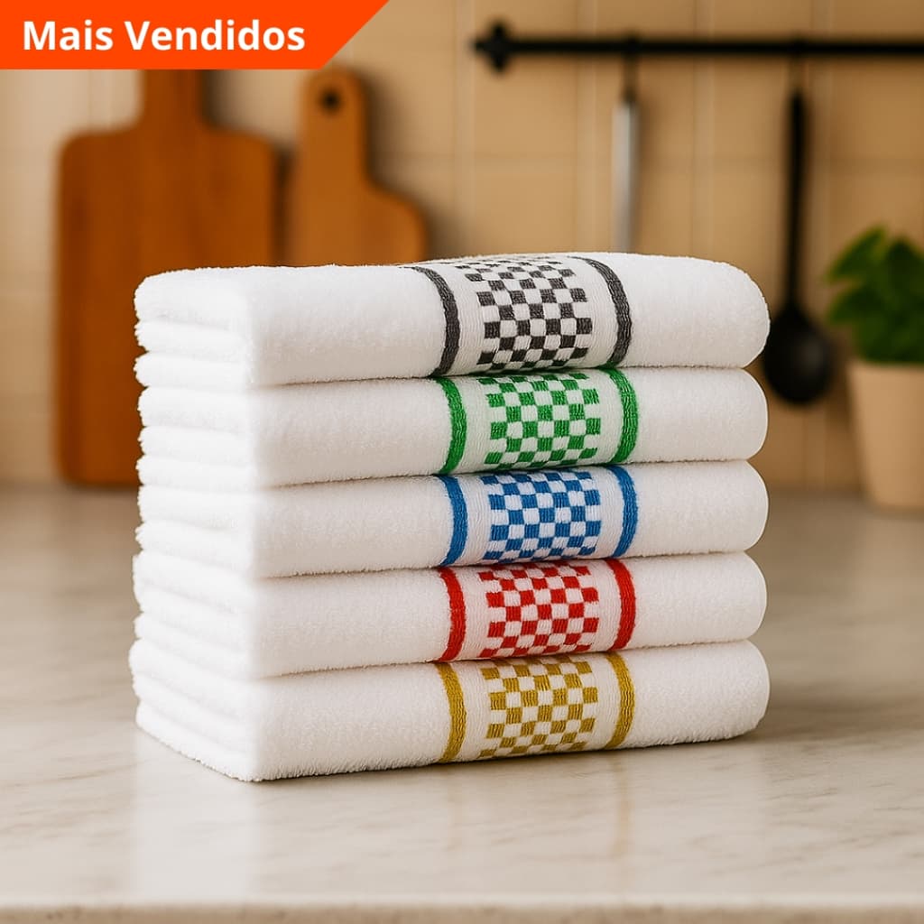 Kit 05 Pano de Prato Premium Atoalhado 45x70cm 100% Algodão 370g/m²