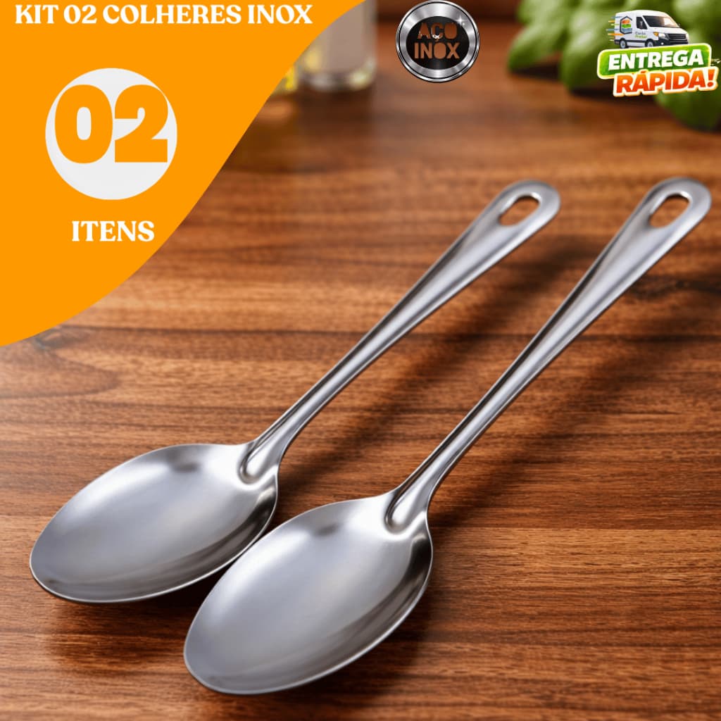 Kit 2 Colheres de Arroz Inox Aço Inoxidável Resistente Cozinha Utensílio Premium Restaurante Buffet