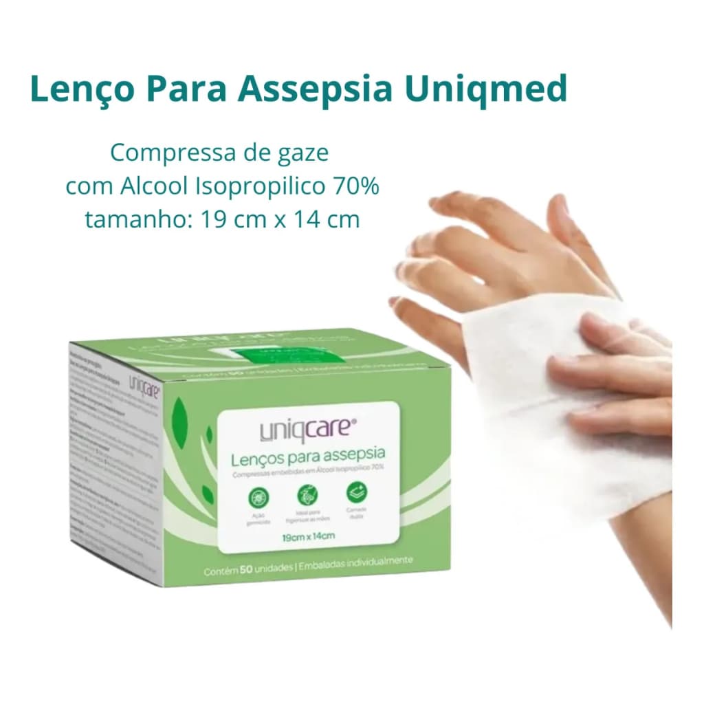 Uniqcare Lenços Para Assepsia 19x14cm Álcool Swab 70% 50unid Uniqmed