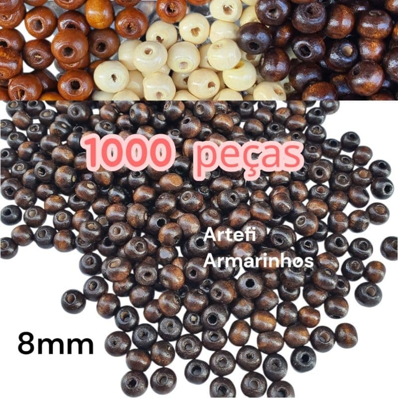 Bolinha de Madeira com furo 8mm 1000 unidades Acabamento Liso com Verniz Japamala Terço