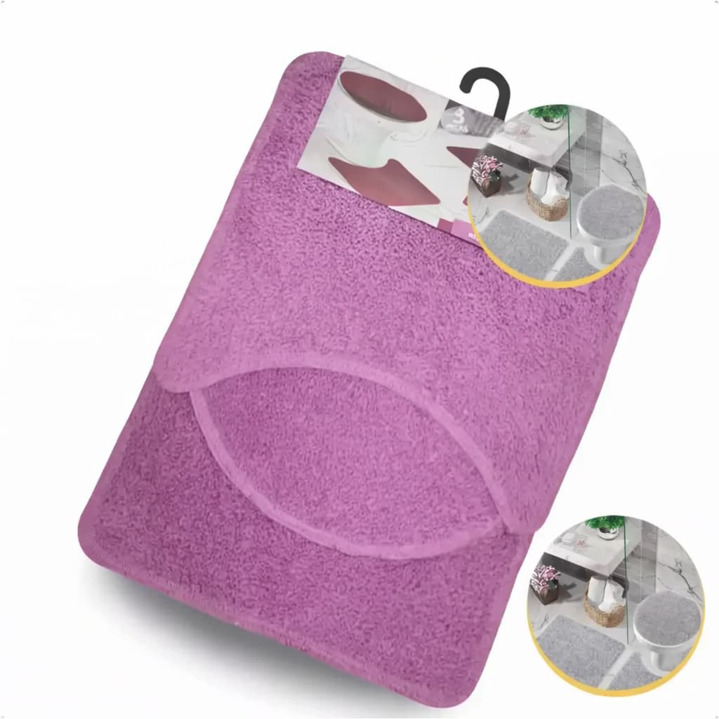 Tapete Banheiro Jogo 3 Peças Antiderrapante Super Macio Absorvente Secagem Rápida Rosa e Cinza