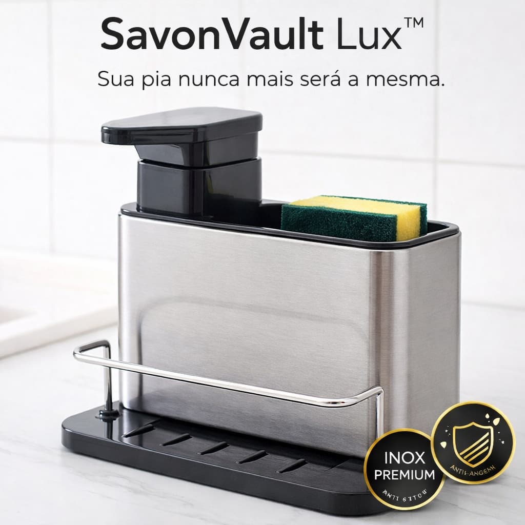 Organizador de Pia SavonVault Lux™ Inox com Porta Detergente e Esponja Duravel Resistente Premium