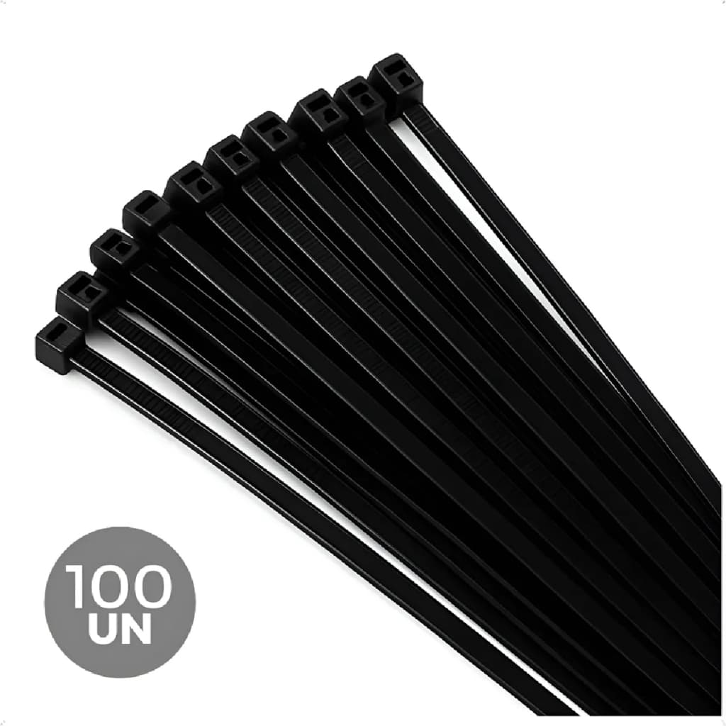 Kit com 100 Abraçadeiras Nylon 2.5x200mm Pretas Seccon Pacote 100 Unidades