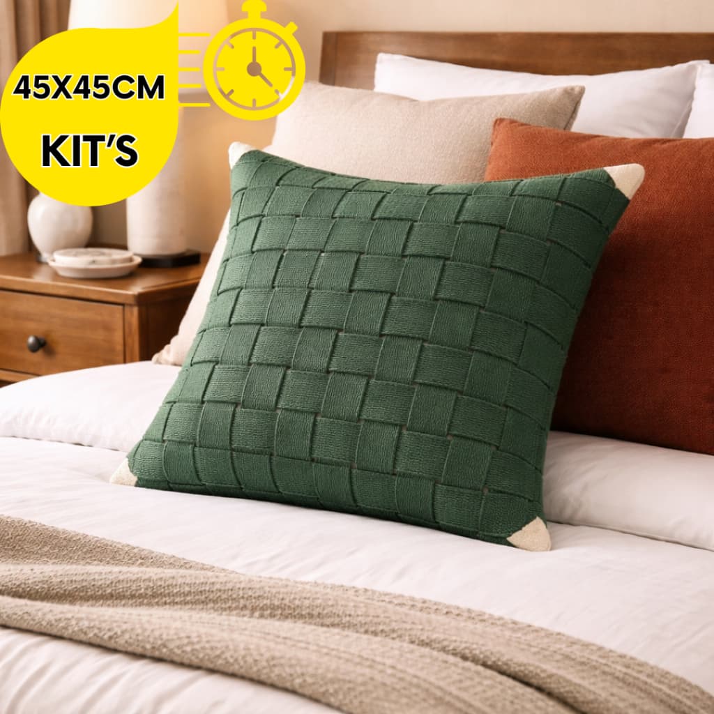 KITS CAPA DE ALMOFADAS – TEXTURA TRAMADA PREMIUM VERDE – LUXO SOFISTICADO ESTILO CONTEMPORÂNEO SOFÁ.
