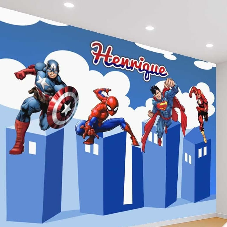 Papel de Parede Tema Super Herois para quarto de menino + Nome  M² parede total
