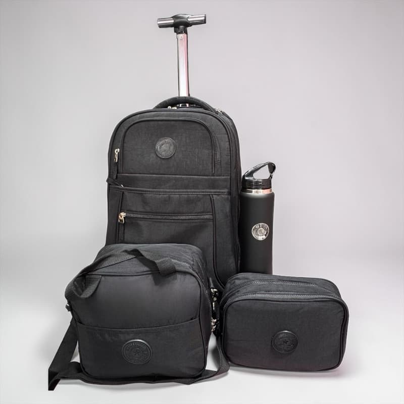 Kit Mochila com Rodinhas 3 Peças Feminina Masculina Escolar Viagem Resistente Grande + Lancheira + Necessaire