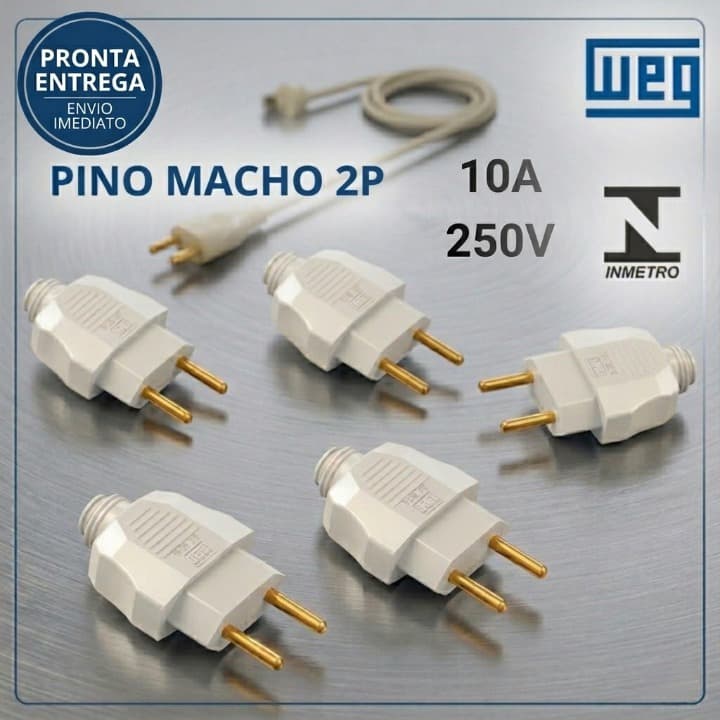 Kit 5 Plugue Pino Macho 2P ou  2P+T 10A WEG Original Reforçado Inmetro
