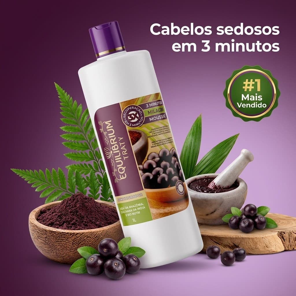 Condicionador Equilibrium Açai 1L Tratamento Intensivo Mousse Capilar Recuperacao 3 Minutos