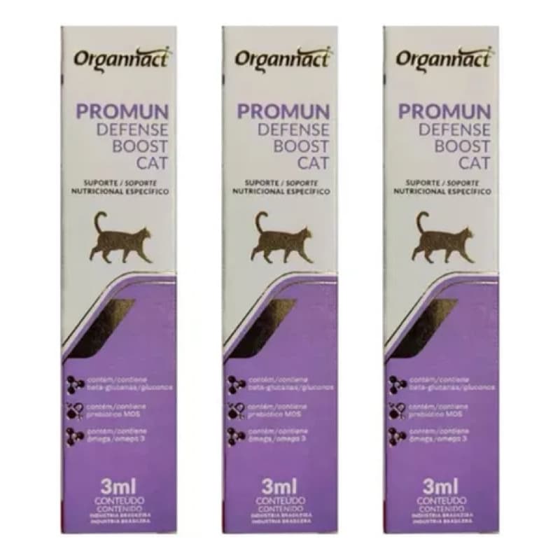 Kit 3 Promun Defense Boost Cat 3ml Organnact Suplemento Nutricional para Gatos