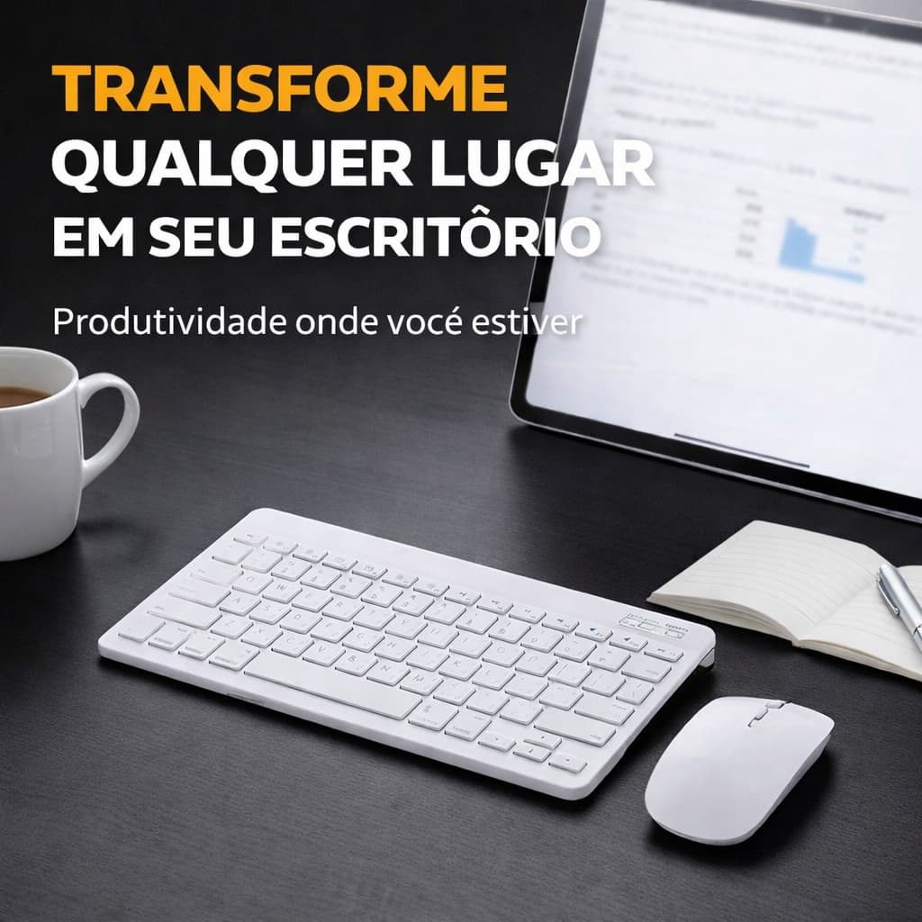 Teclado e Mouse Sem Fio Bluetooth Slim Recarregável Para Notebook Tablet Celular