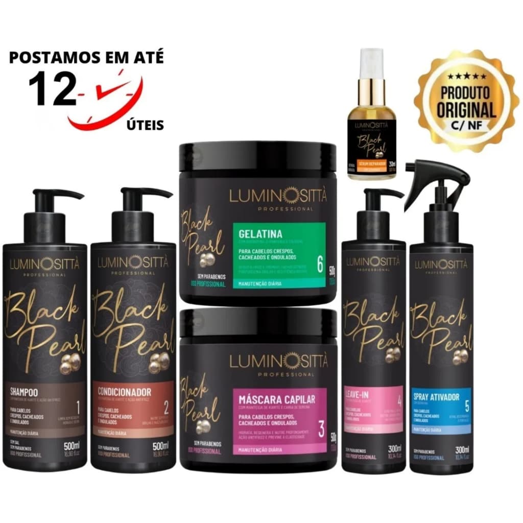 Kit Black Pearl Luminosittà para Cabelos Crespos, Cacheados e Ondulados | Variações Individuais, Combos e Kit Completo