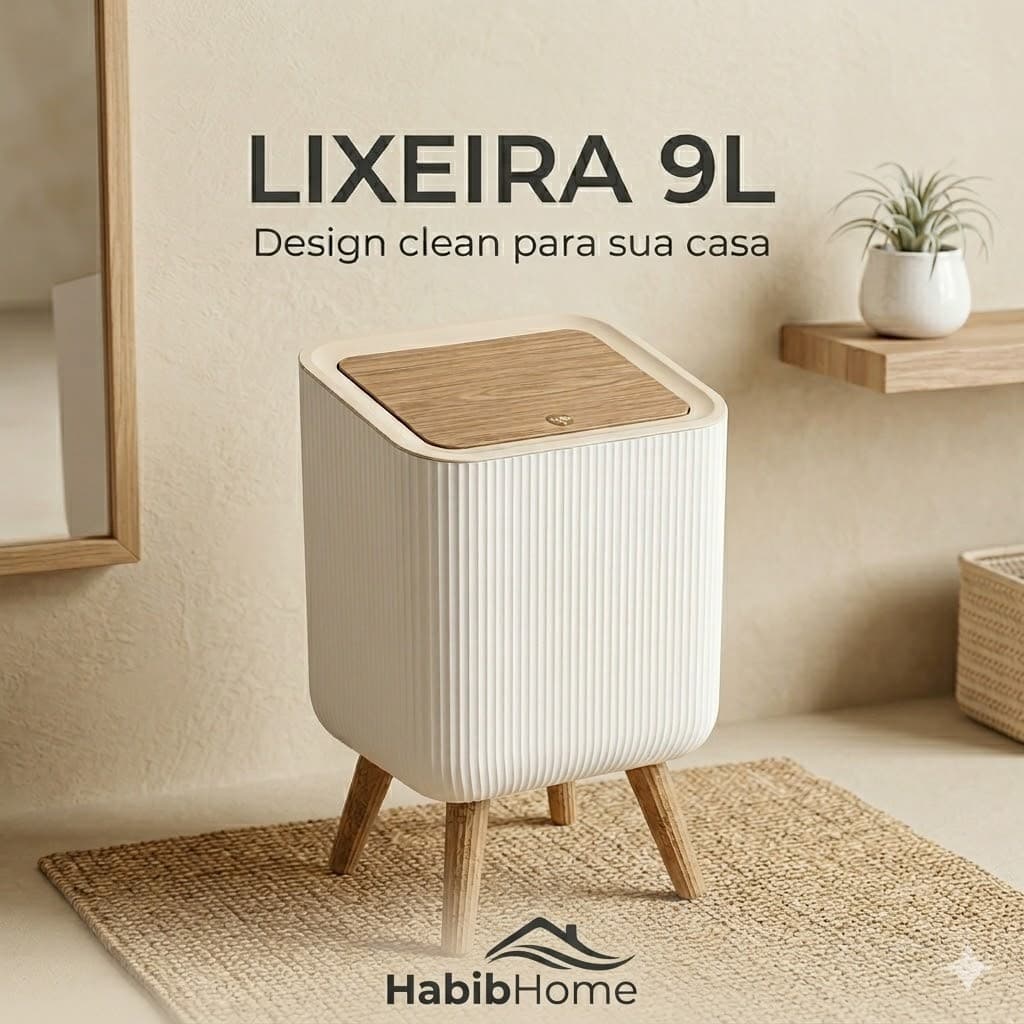 Lixeira Decorativa 9L Canelada com Tampa Click Design Elegante Minimalista