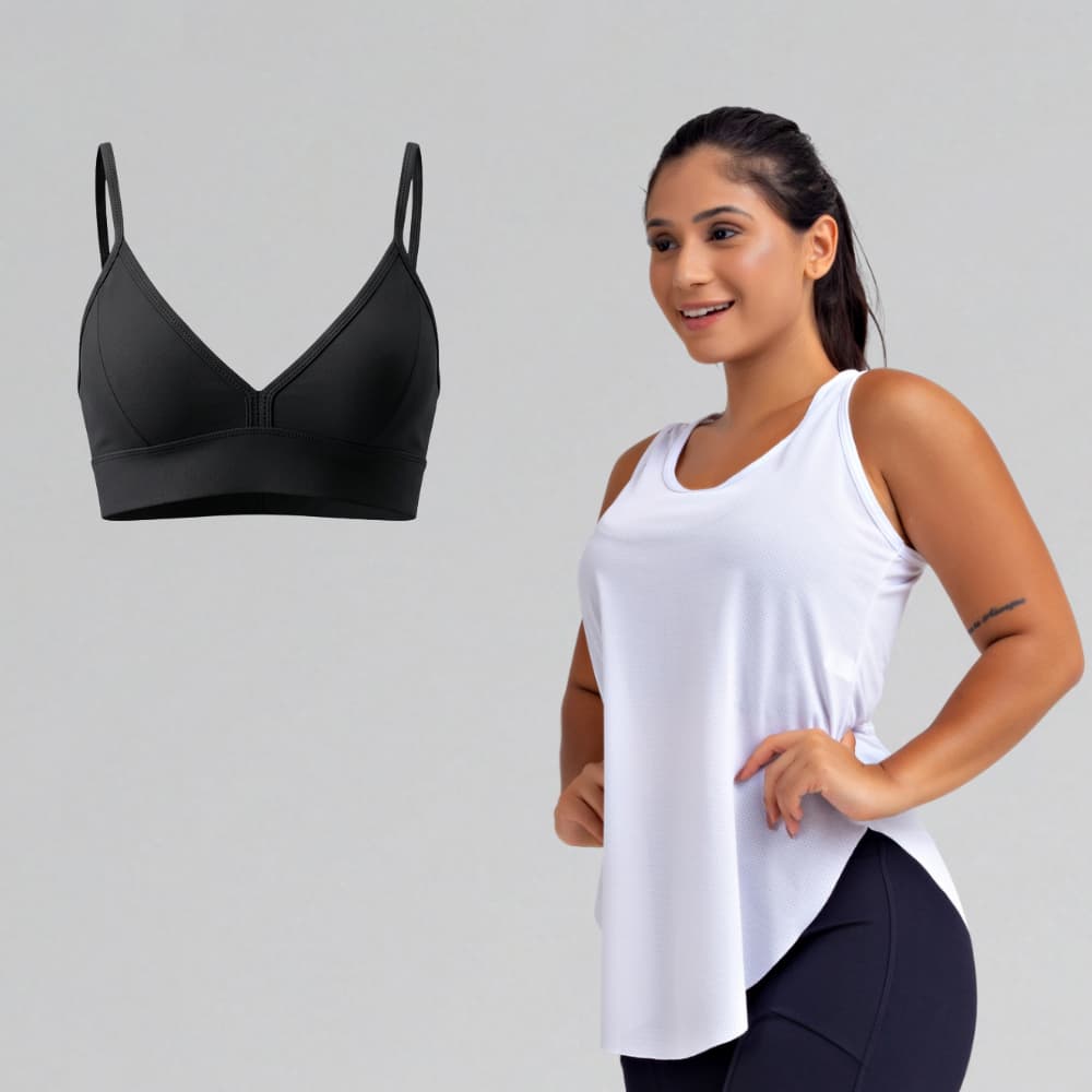 Kit Top Fitness e Regata Camiseta Feminina Dry Fit Top Poliamida Forrado Sem Bojo Academia
