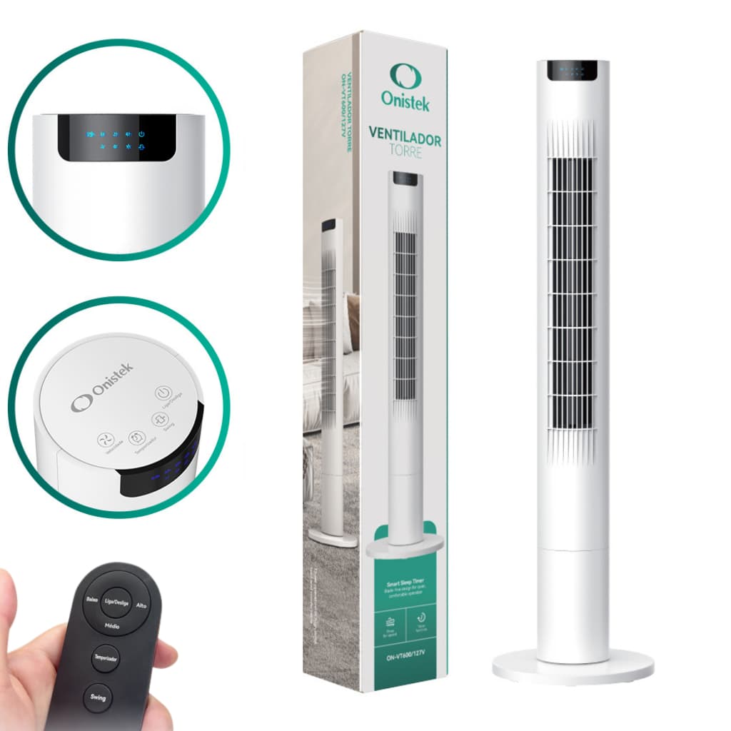 Ventilador Torre Silencioso com Controle Remoto 3 Velocidades Timer e Oscilação Ideal para Casa e Escritório ON-VT600