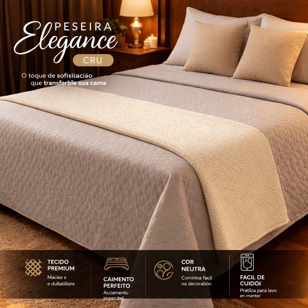 Peseira de Cama Premium 100% Algodão 70cm Luxo Decorativa Casal Queen King