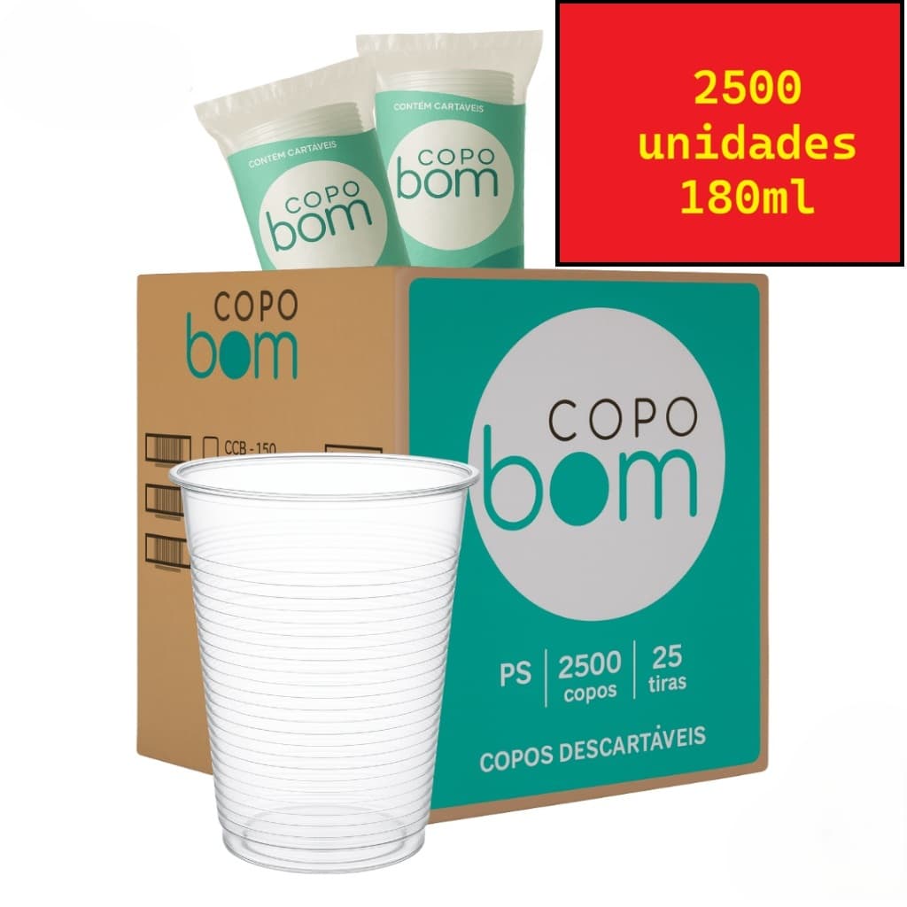 Kit 2500 Copos Plástico Descartáveis Transparente 180ml Copobom