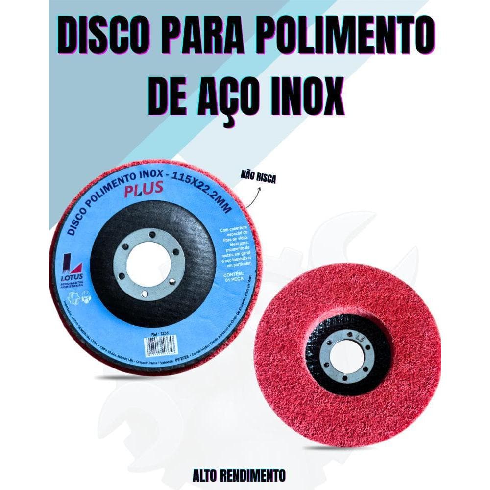 01 Disco Para Polimento Inox 115mm 4 1/2 Lotus - 3255