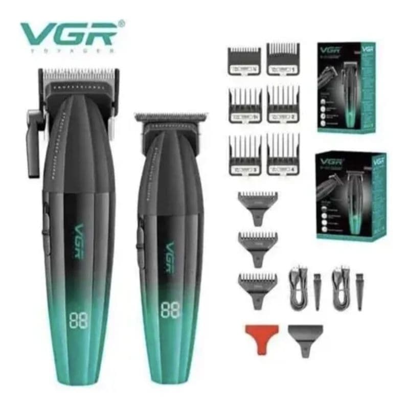 Combo Máquina De Corte E Acabamento VGR V-640 Bivolt Profissional + BRINDE 500Gola Higienica ou Borrifador ou Pente