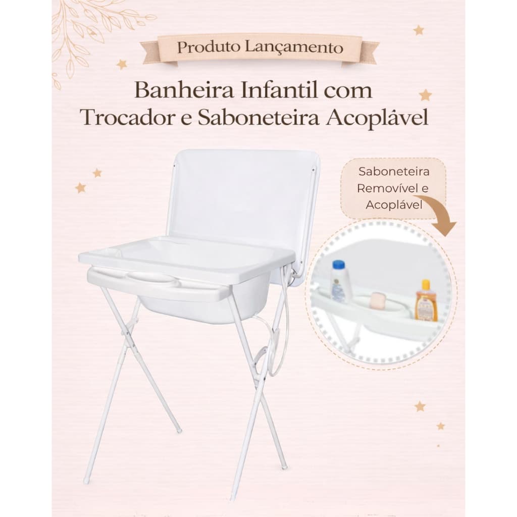 Banheira Infantil com Trocador Suporte Dobrável e Saboneteira Acoplável - Scorpion