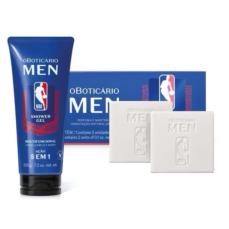 Kit Men NBA Original Shower Gel 200g + Sabonete em Barra 2x90g Masculino Perfume Importado Higiene Completa Presente