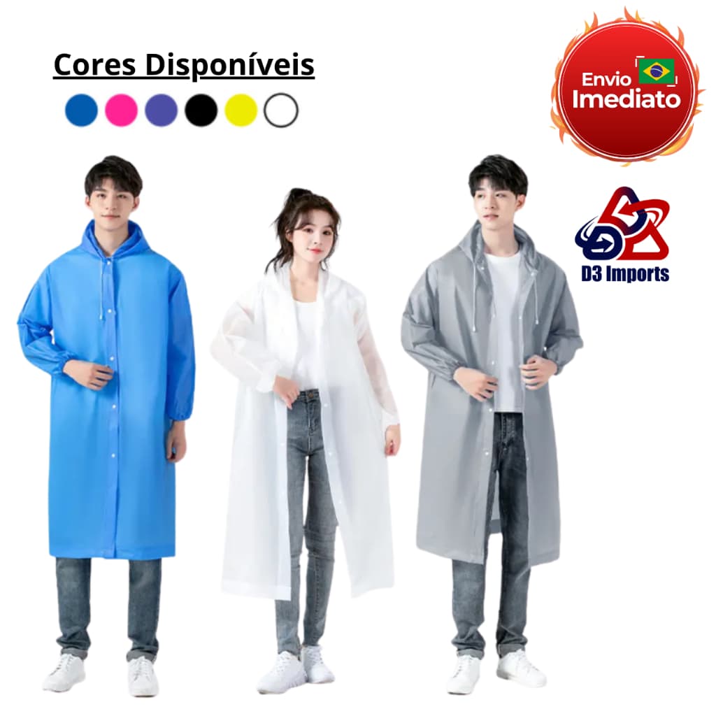Capa de Chuva Premium Unissex EVA Reutilizável Adulto 1,20m Petrin
