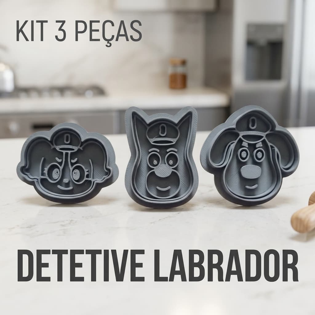 Cortador Biscoito Kit Detetive Labrador Confeitaria Fondant Pasta Americana Alta Precisão