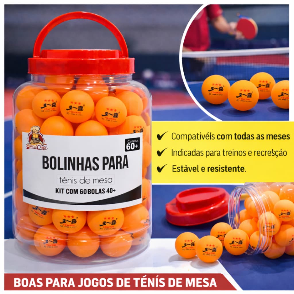 Pote Bolinhas de Ping Pong Tenis de Mesa 60 Unidades Profissional Cor Laranja