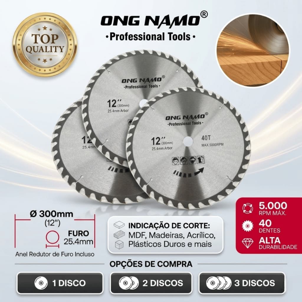 Disco de Serra Circular Profissional 12 polegadas 300mm 40 dentes Corte para Madeira MDF DryWall