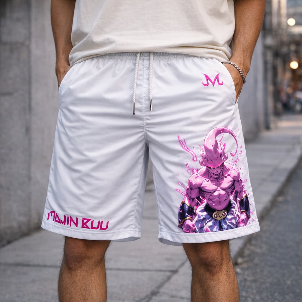 Bermuda Tactel Masculina Majin Buu Dragon Ball Streetwear Leve Secagem Rápida Confortável Academia Praia