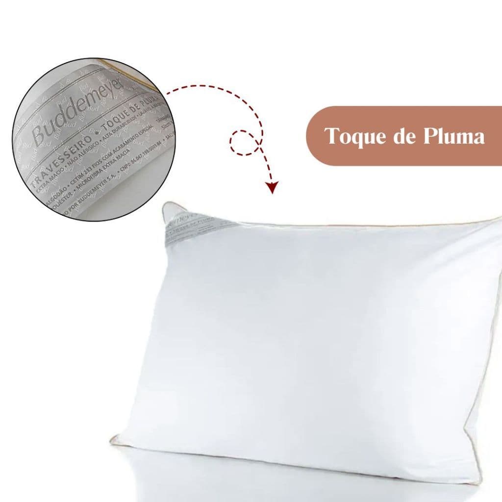 Travesseiro Buddemeyer Toque de Pluma 50x70 Branco 100 Algodao Antialergico Microfibra Siliconada