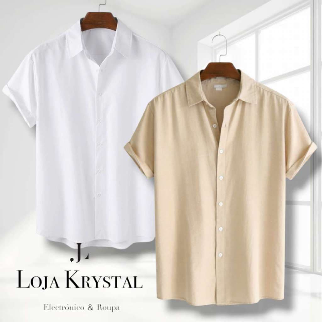 kit 2 Camisa Social Masculina Manga Curto Cores vibrantes lisa Verão Casual Viscolinho