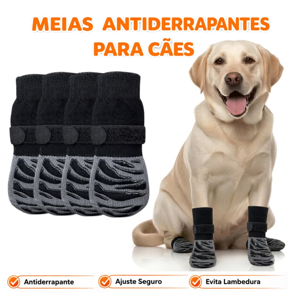 Meia Antiderrapante para Cães com Velcro Proteção Patas Anti Derrapante Alta Aderência Cães Idosos