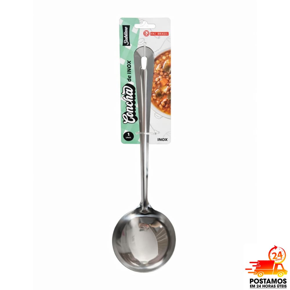 Concha Inox 30 Cm Grande Resistente Cozinha Profissional Feijão Sopa Cabo Longo Não Enferruja