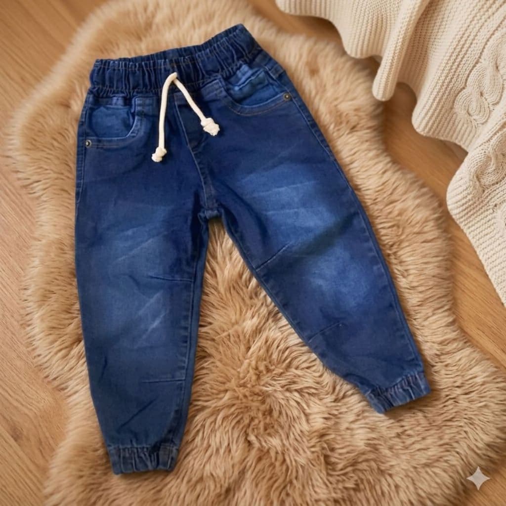 Calça Jogger Infantil Jeans Menino Cordão Ajustável Inverno