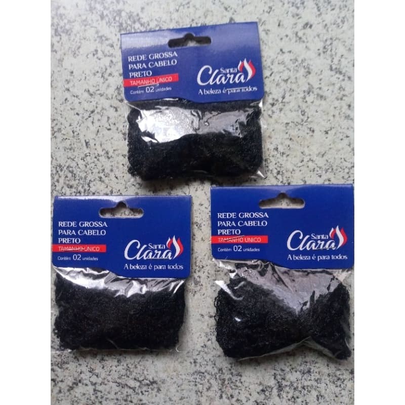 KIT COM 6 REDES GROSSAS PRETAS PARA CABELO (3 PACOTES COM 2 UN. CADA) "SANTA CLARA".